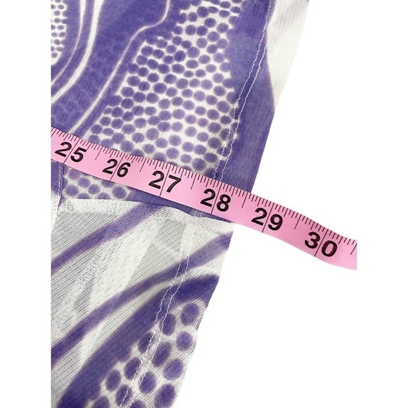 LYNN Ritchie Silver Purple White Shark bite Hem Mesh Sheer Top Womens Large - Picture 6 of 6